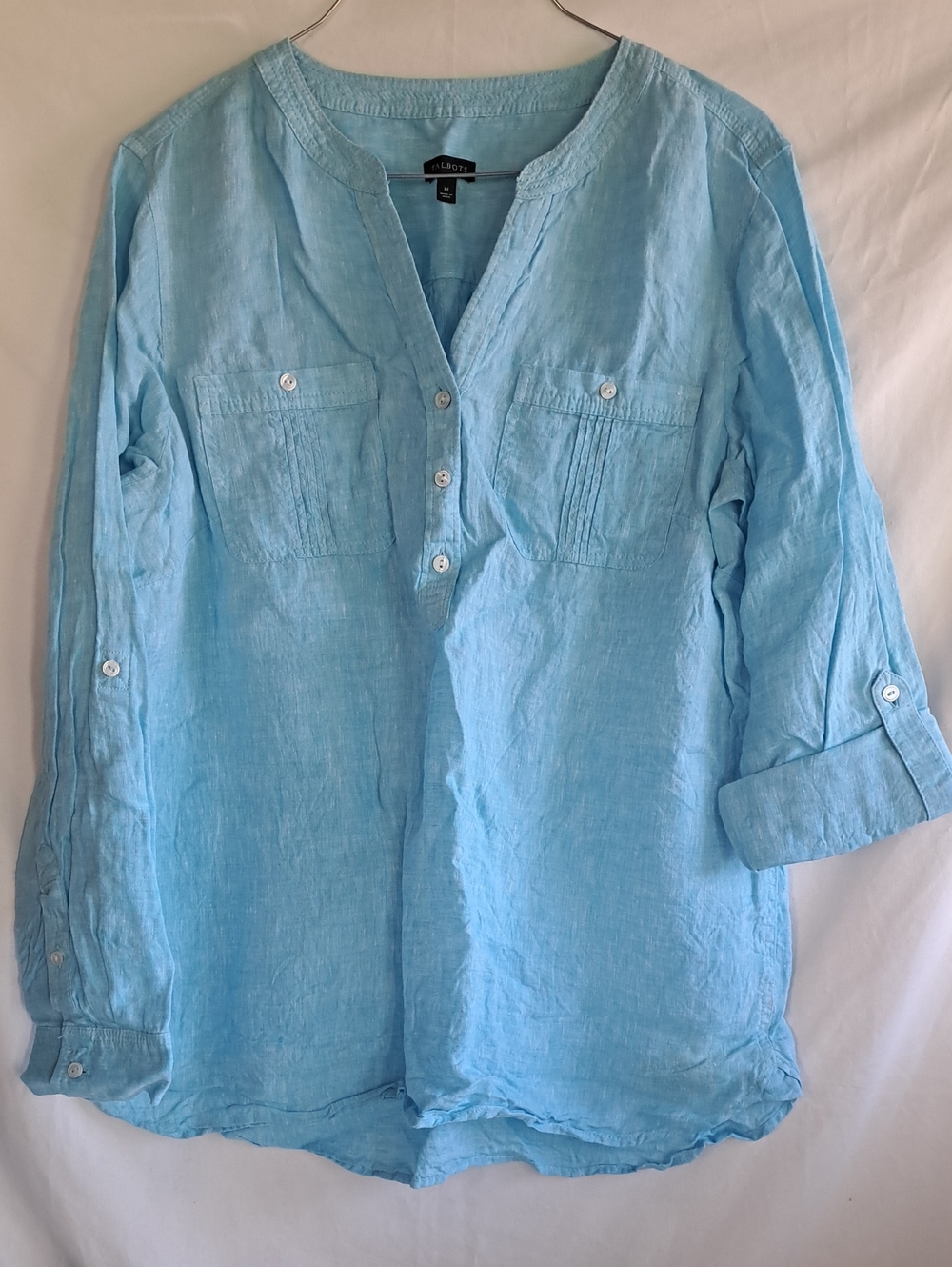 Talbots Women's Sky Blue Linen Button-Front Top